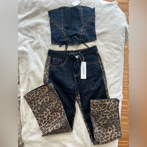 WOMENS Lioness x Camelia Farhoodi - 2 piece matching denim set w/ leopard detail